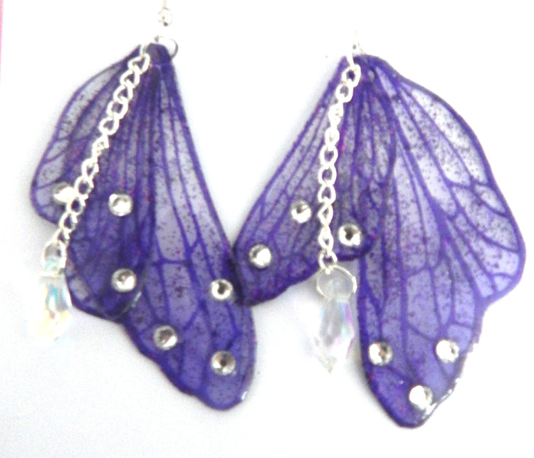 purple fairy wings crystal earrings