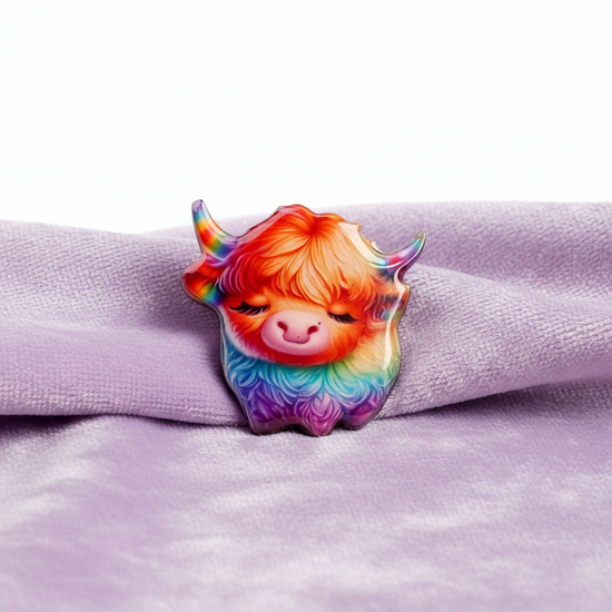 rainbow Colorful highland cow   pin