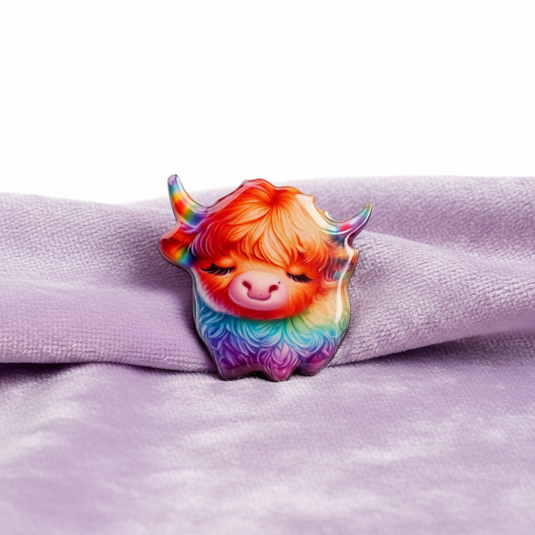 rainbow Colorful highland cow   pin