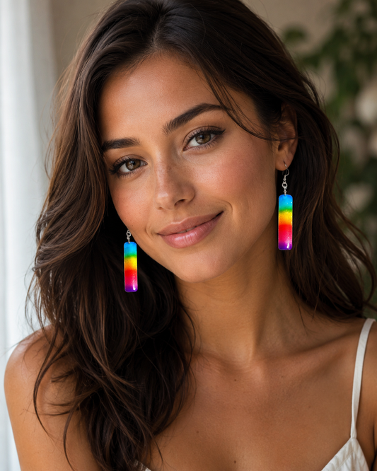 rainbow unique long drop earrings