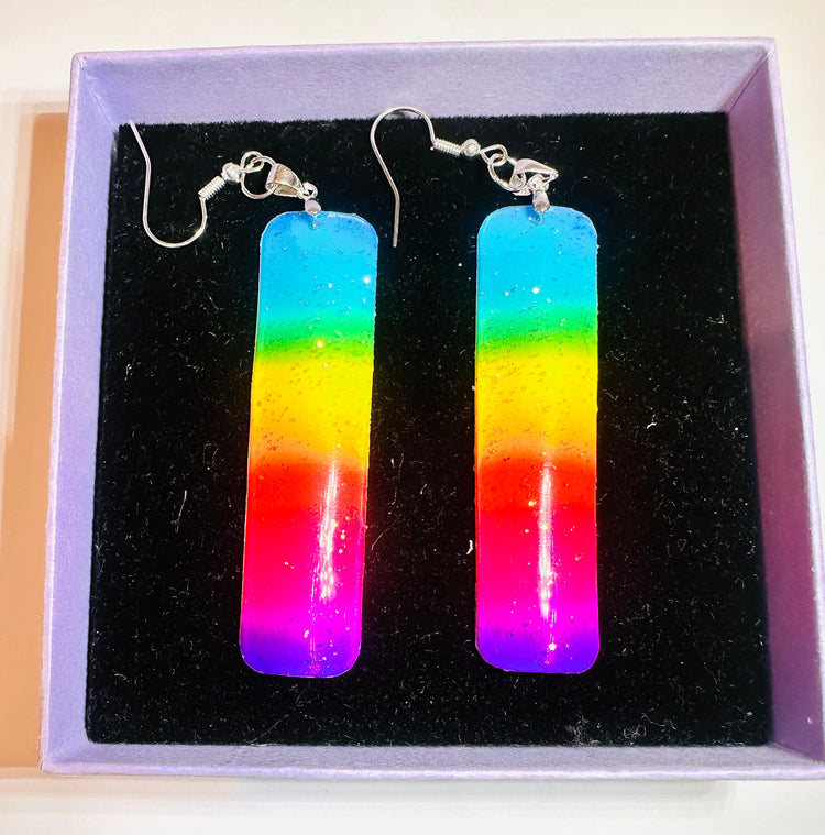 rainbow unique long drop earrings handmade