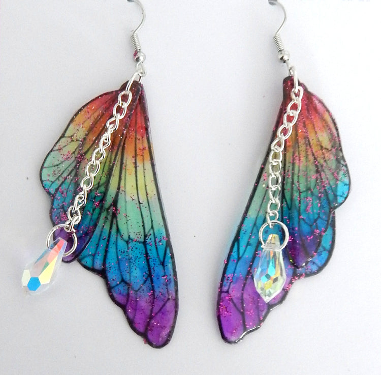 rainbow magical fairy wings earrings