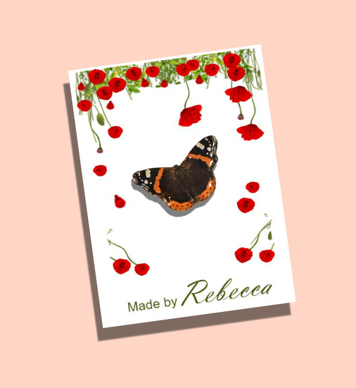 Red Admiral butterfly enamel pin. British butterfly collection
