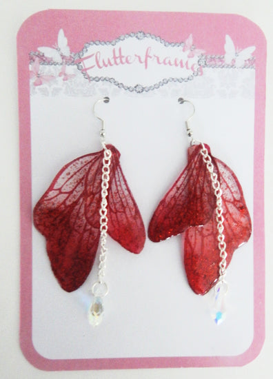 red resin fairy wings earrings