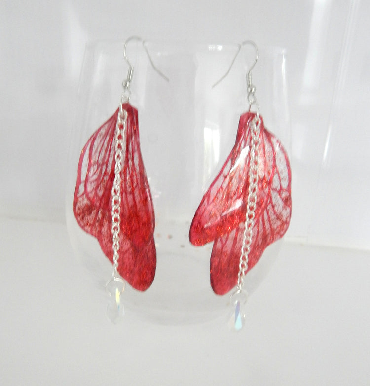 magical red fairy wings earrings