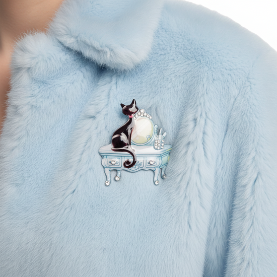 blue retro black cat unique brooch handmade