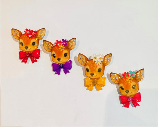 colourful handmade deer brooches