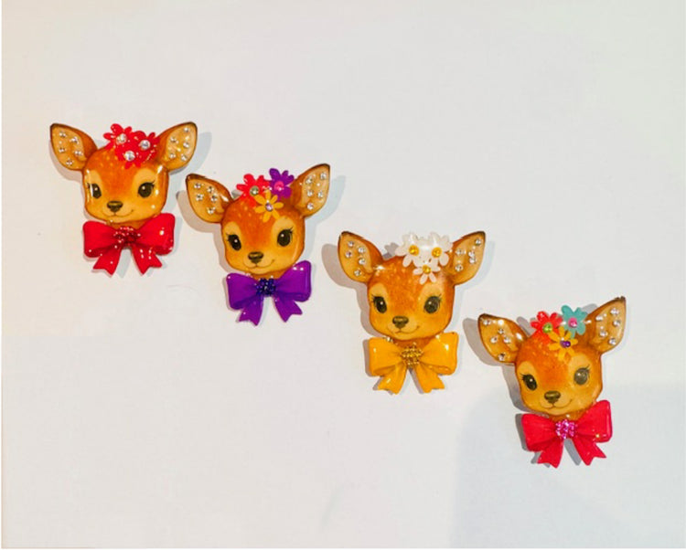 colourful handmade deer brooches