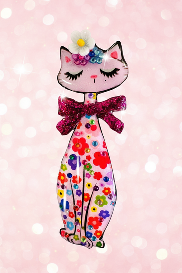 handmade vintage tall cat pink brooch