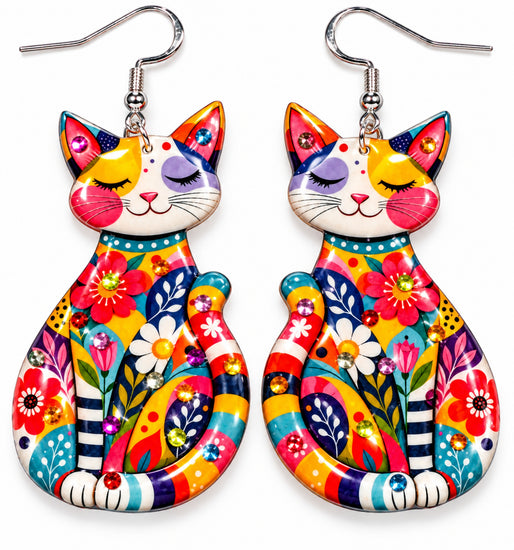 Multi-colour retro cat earrings