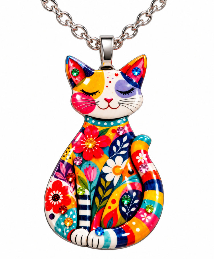1950's multi-colour funky cat pendant, unique