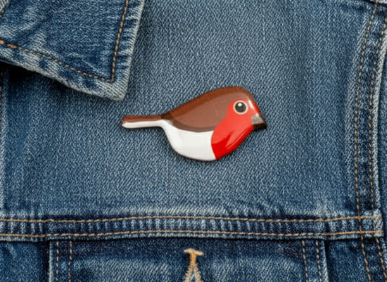 handmade robin red breast enamel pin by Flutterframes