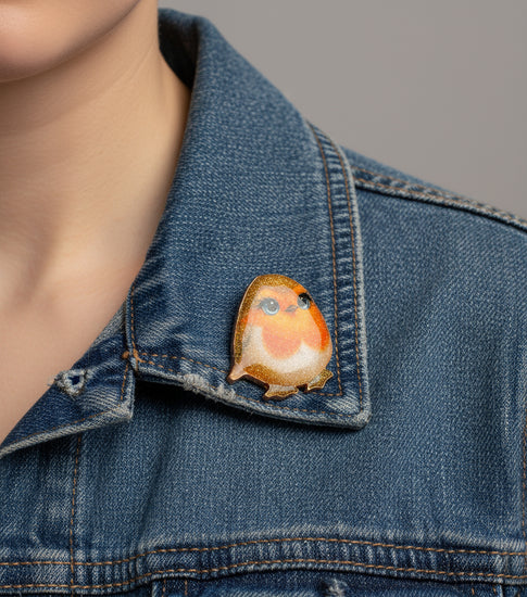 Glittery robin bird enamel pin, unique, Christmas