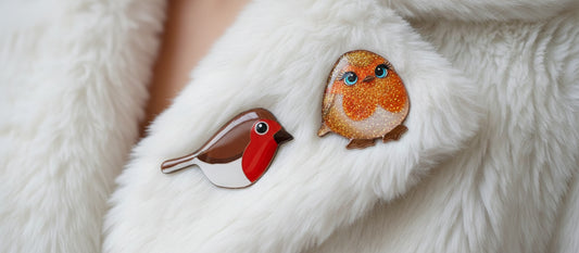 robins glittery handmade pins