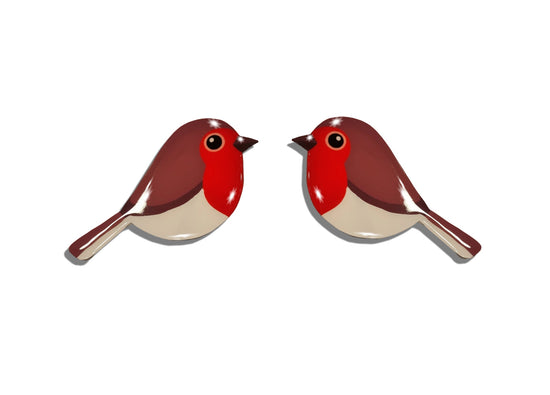 Pair of red robin bird stud earrings