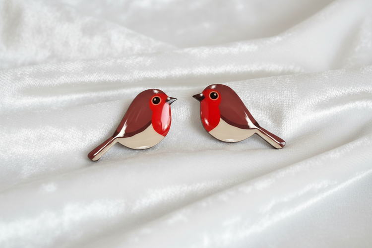 robin red breast cute studs