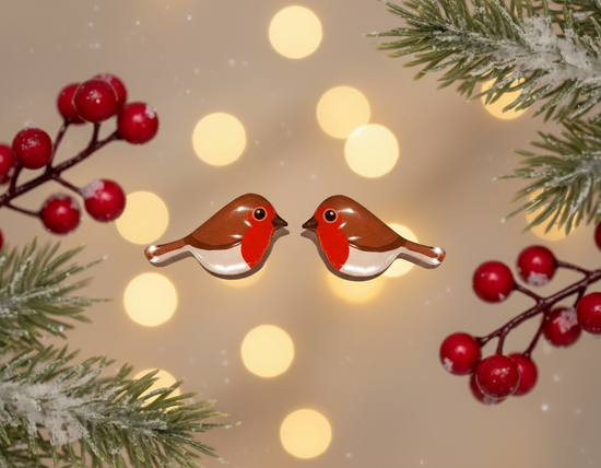 robin red breast stud earrings