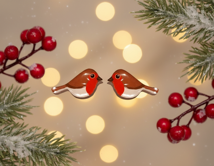 robin red breast stud earrings