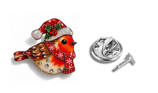 christmas robin pin, robin brooch