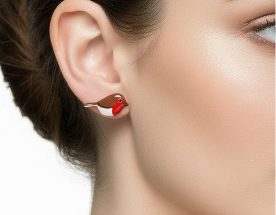 Mini robin stud earrings 
