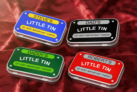 personalised small tins in various colours handmade