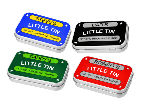 personalised small tins in various colours handmade