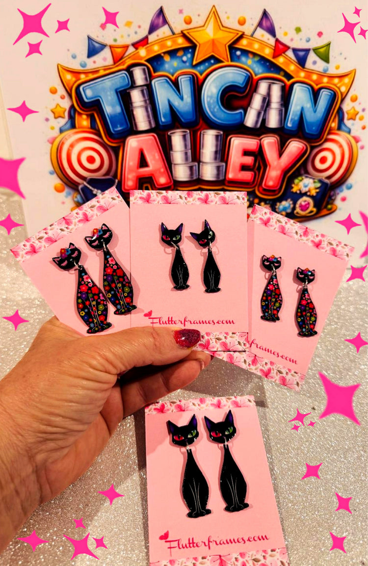 handmade retro dangle cat earrings