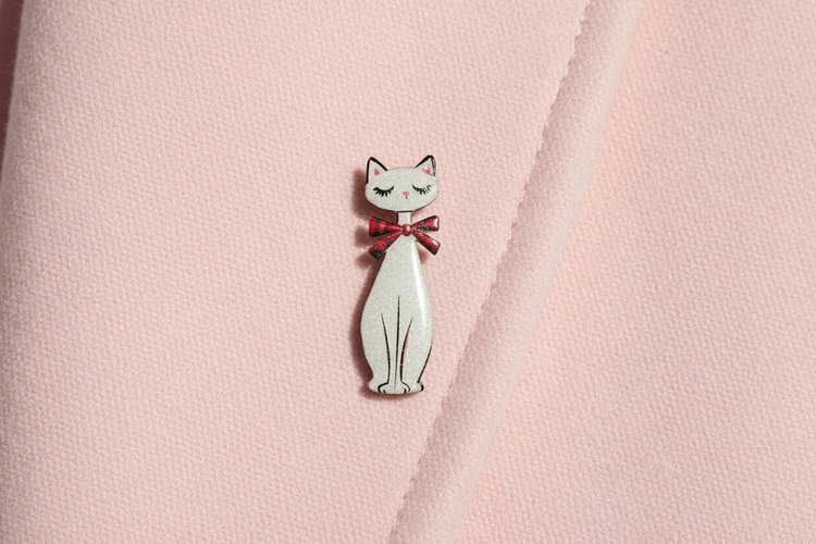 white Retro cat enamel pin 