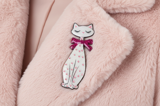 White Retro cat brooch