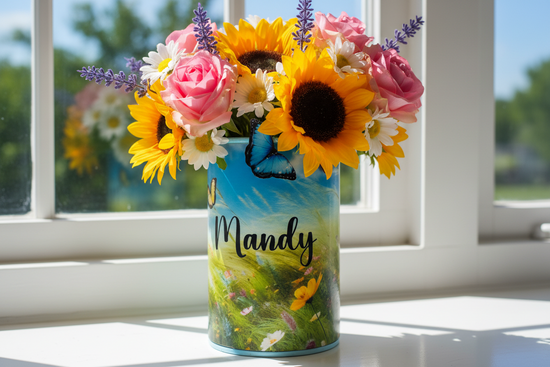  personalised tin can pot with flowers