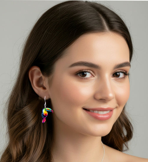  Handmade Toucan bird dangle earrings. Tropical