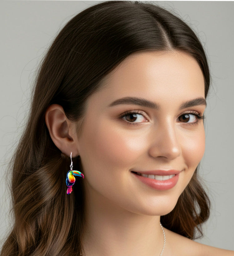  Handmade Toucan bird dangle earrings. Tropical