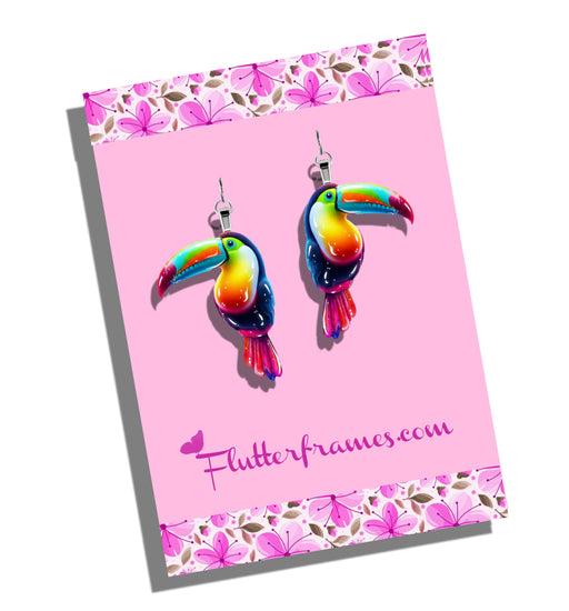 Toucan earrings. Handmade Toucan bird dangle earrings. Tropical