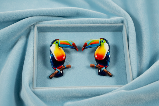 Toucan stud earrings. Handmade Toucan bird handmade post earrings Tropical 