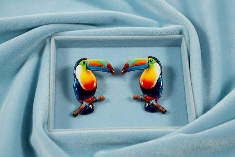 Toucan stud earrings. Handmade Toucan bird handmade post earrings Tropical 