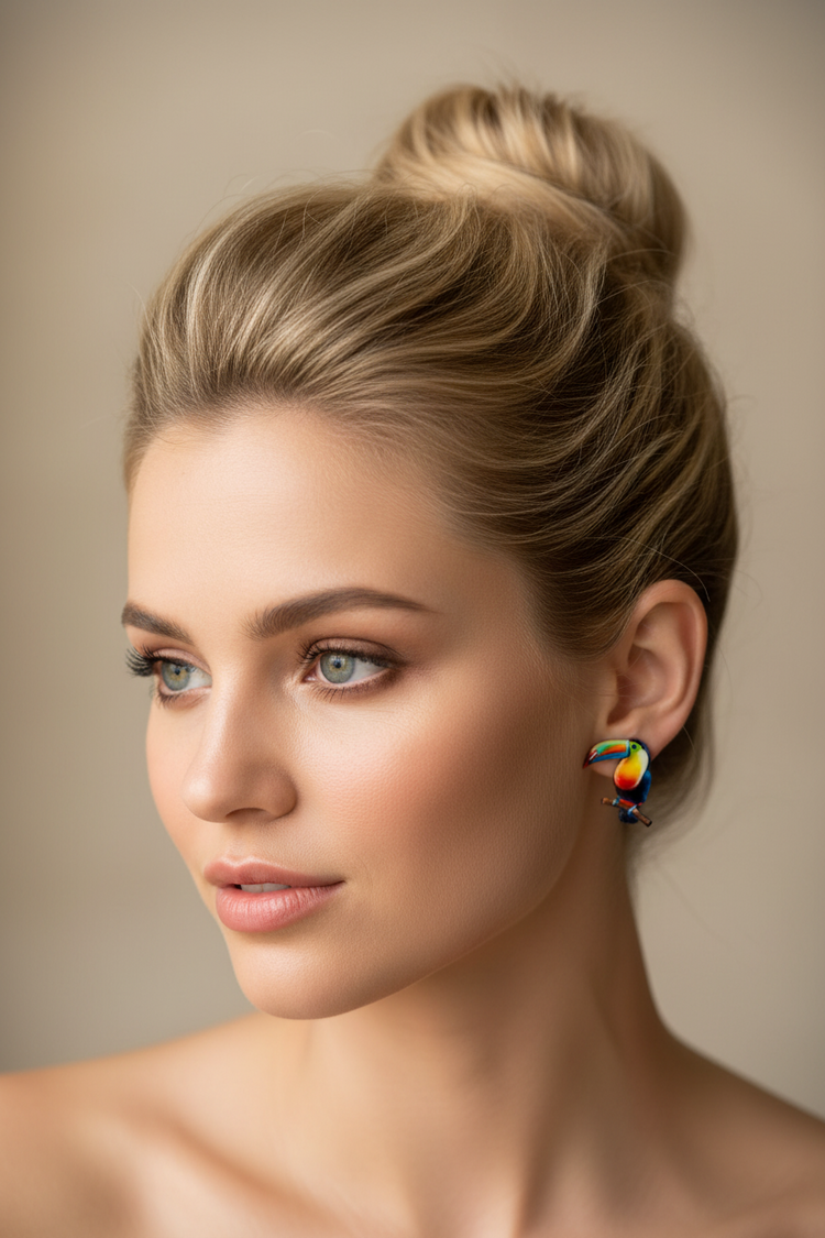 Toucan stud earrings. Handmade from tin cans