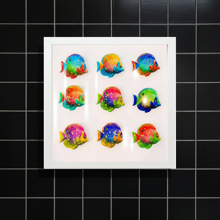 Colorful fish framed tin can picture. Tin can art by Flutterframes