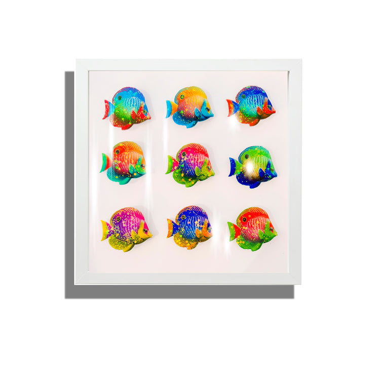 Colourful Tropical Fish box framed picture. Tropical fish tin can framed picture.. Upcycled