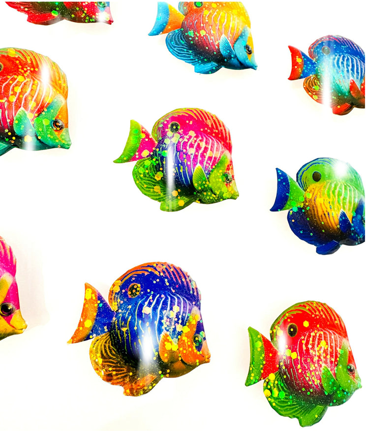 Colourful Tropical Fish box framed picture. Tropical fish tin can framed picture.. Upcycled