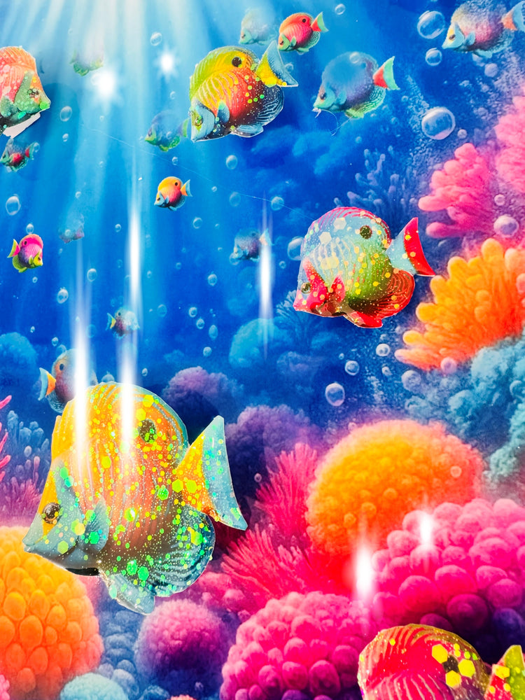 Colourful Tropical Fish box framed picture. Tropical fish tin can framed picture.. Upcycled