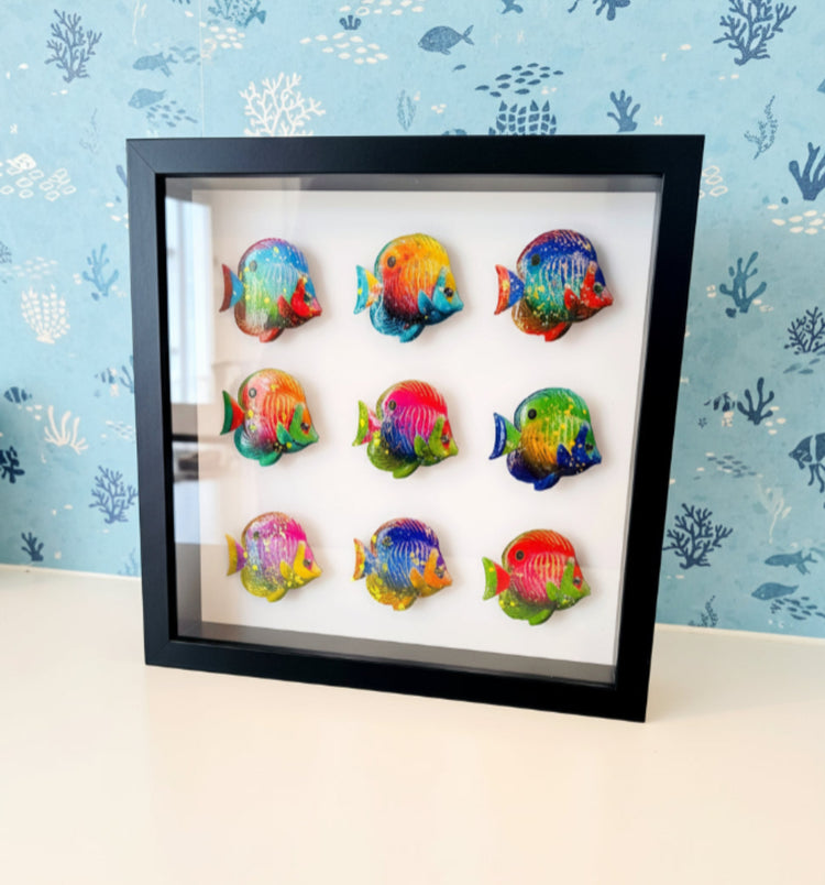 Colourful Tropical Fish box framed picture. Tropical fish tin can framed picture.. Upcycled