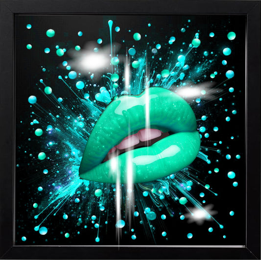 glitzy modern turquoise lips, kiss 3d picture