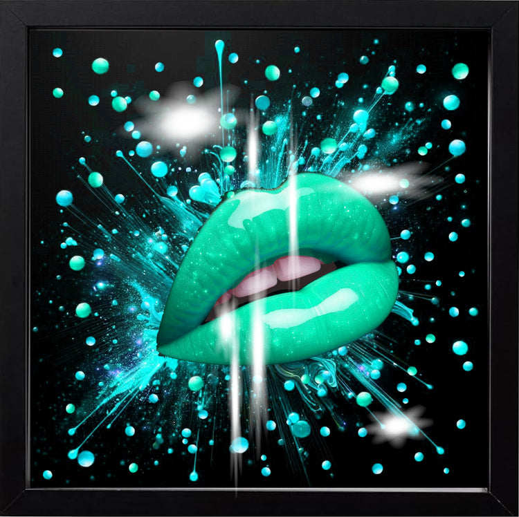 glitzy modern turquoise lips, kiss 3d picture