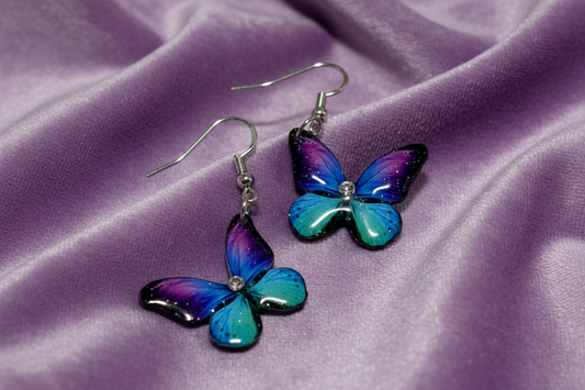 Turquoise and purple butterfly earrings. Butterfly drop Earrings. Beautiful