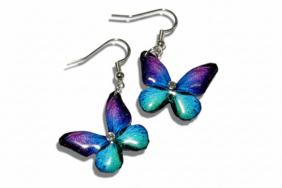 Butterfly-shaped earrings with blue and purple 