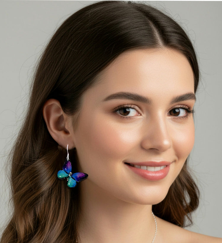 Turquoise and purple butterfly earrings. handmade