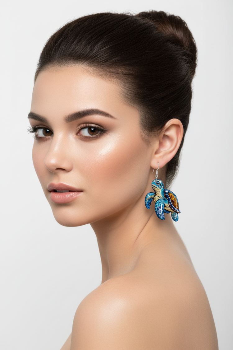 Turtle earrings, handmade from recycled ti n cans. 10th anniversary gift for her