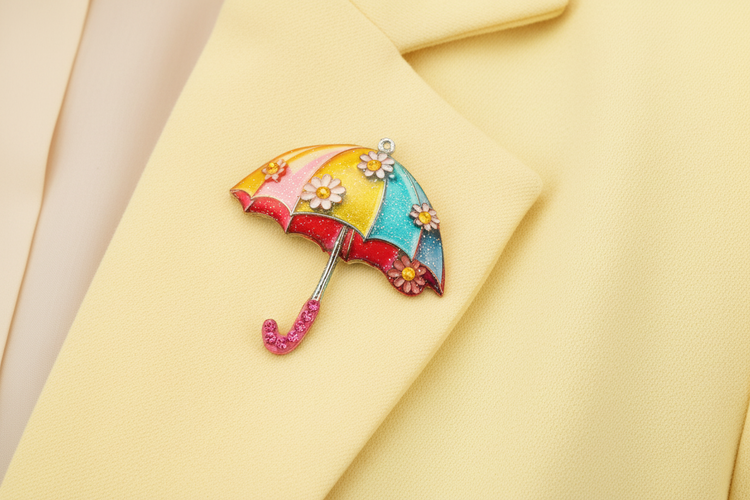 Colourful Umbrella Pin Badge. Pocket hug. Thinking of You 