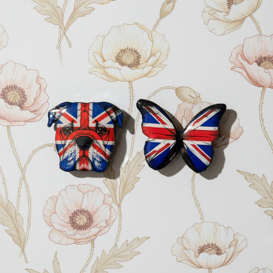 union jack unique gifts. handmade enamel pins