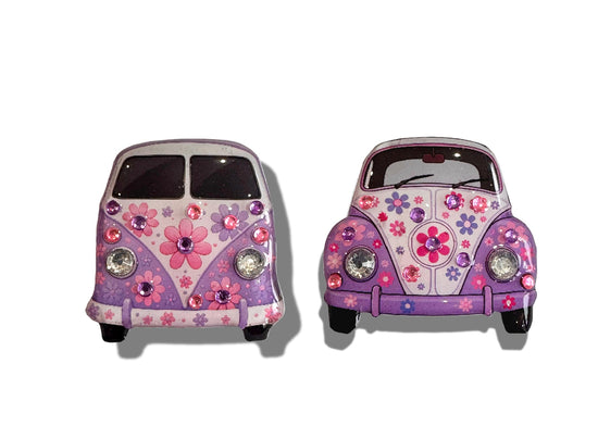  flower power Beetle and camper van enamel Pin or magnet.